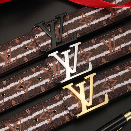 Custom Brown LV Print Buckle Leather Belt    ITEM NO.: CS-BT047