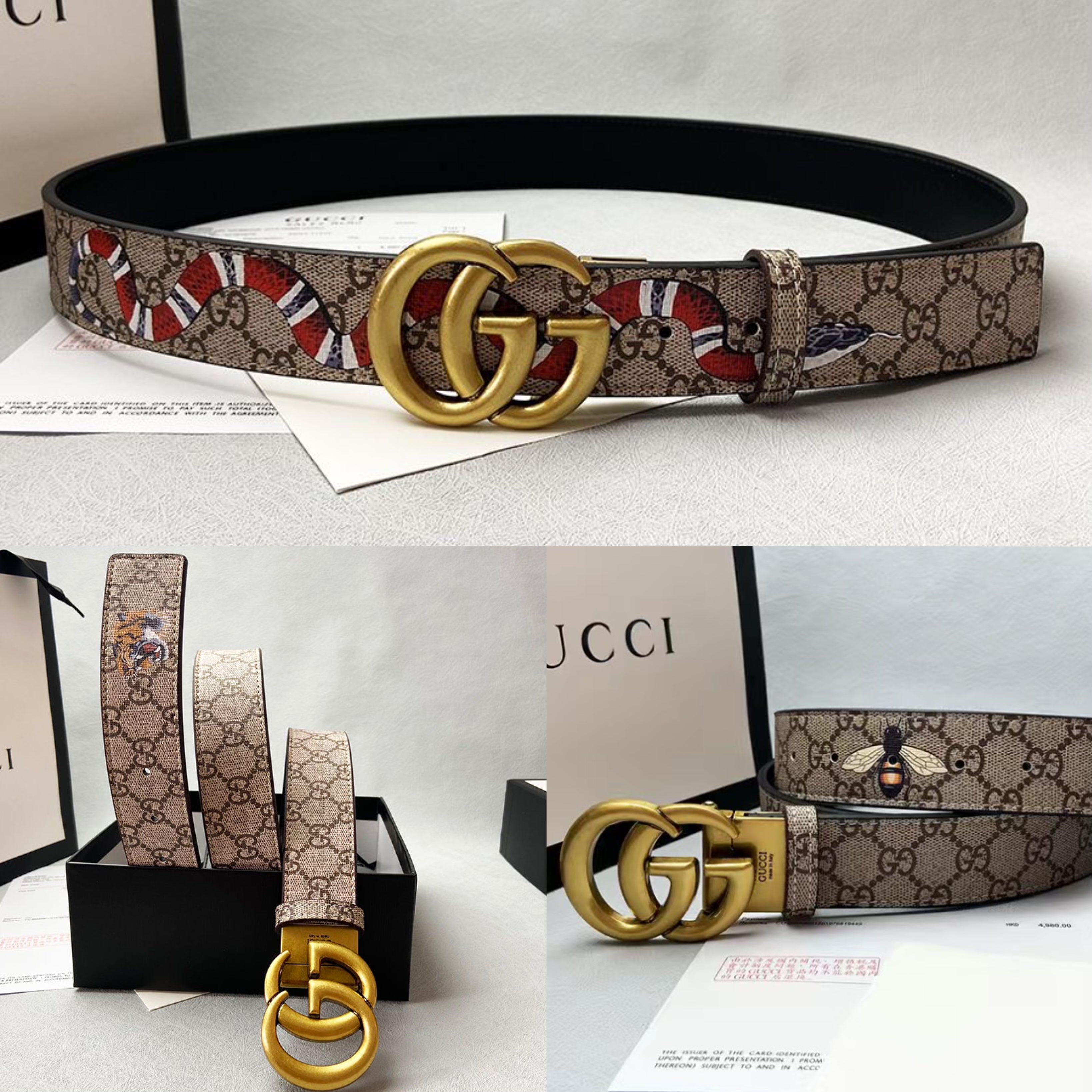 Classical Gucci Custom Print GG Buckle Leather Belt   ITEM NO.: HF-BT045