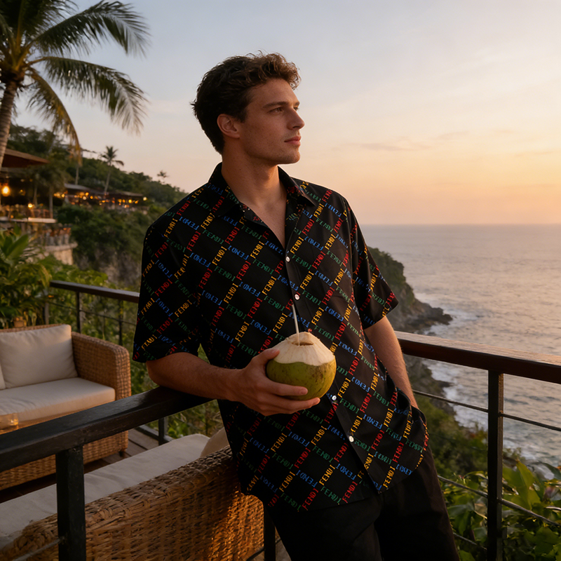 FF Woven Polyester-Spandex Printed Vacation Shirt Item NO.:HF-CT005