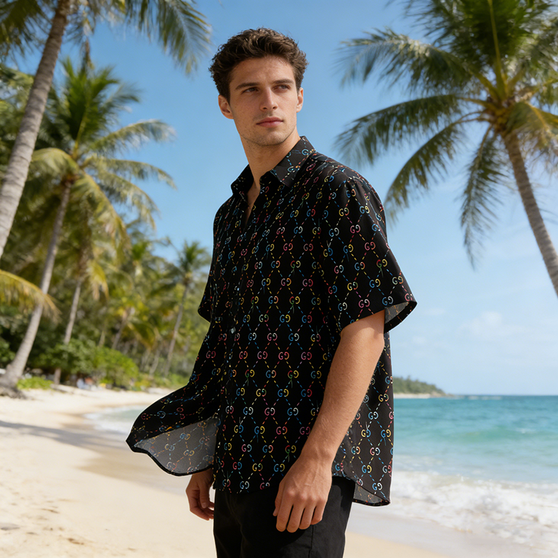 GG Woven Polyester-Spandex Printed Hawaiian Shirt Item NO.:HF-CT002