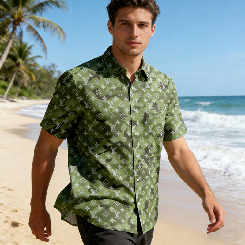 LV Polyester Stretch Woven Printed Resort Shirts Item NO.:HF-CT001