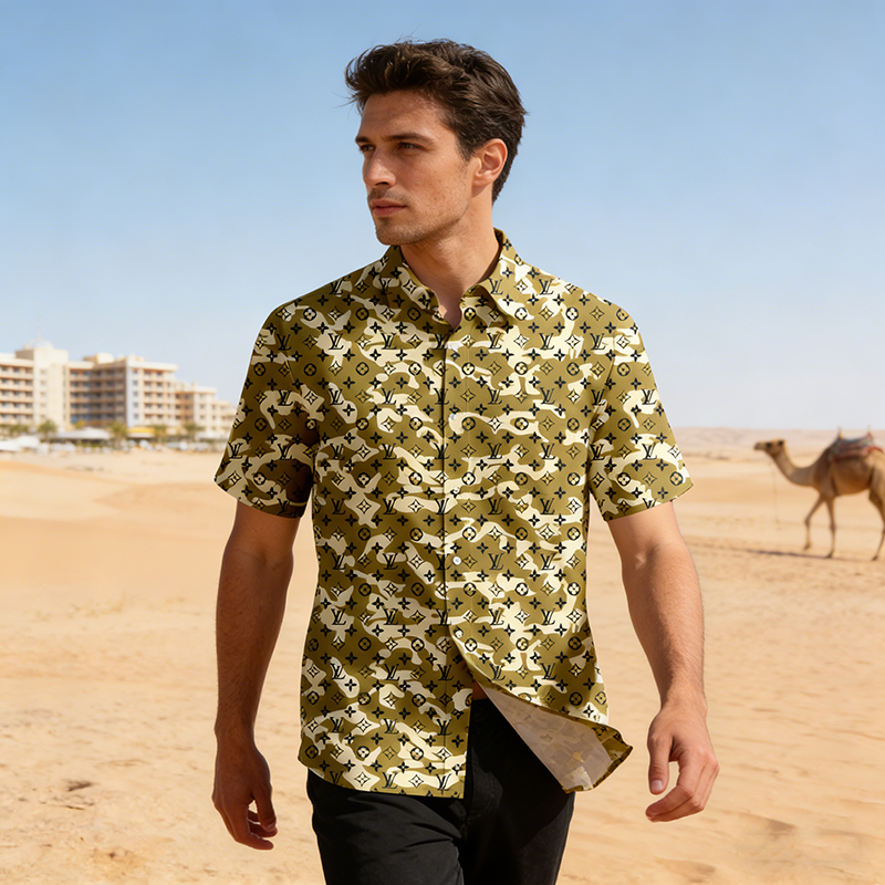 LV Polyester Stretch Woven Printed Resort Shirts Item NO.:HF-CT001