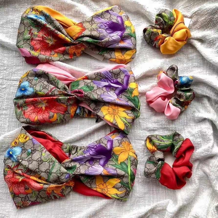 Gucci Floral Print Headband & Scrunchy Pair ITEM NO.: HF-HD012