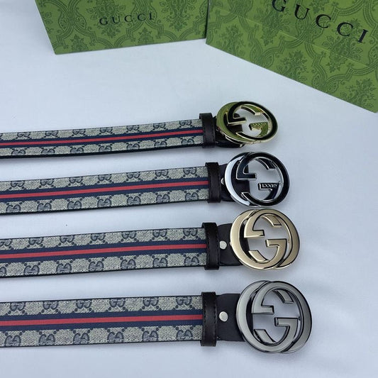 Blue Gucci GG With Green Red Tape Print Buckle Leather Belt   ITEM NO.: CS-BT029