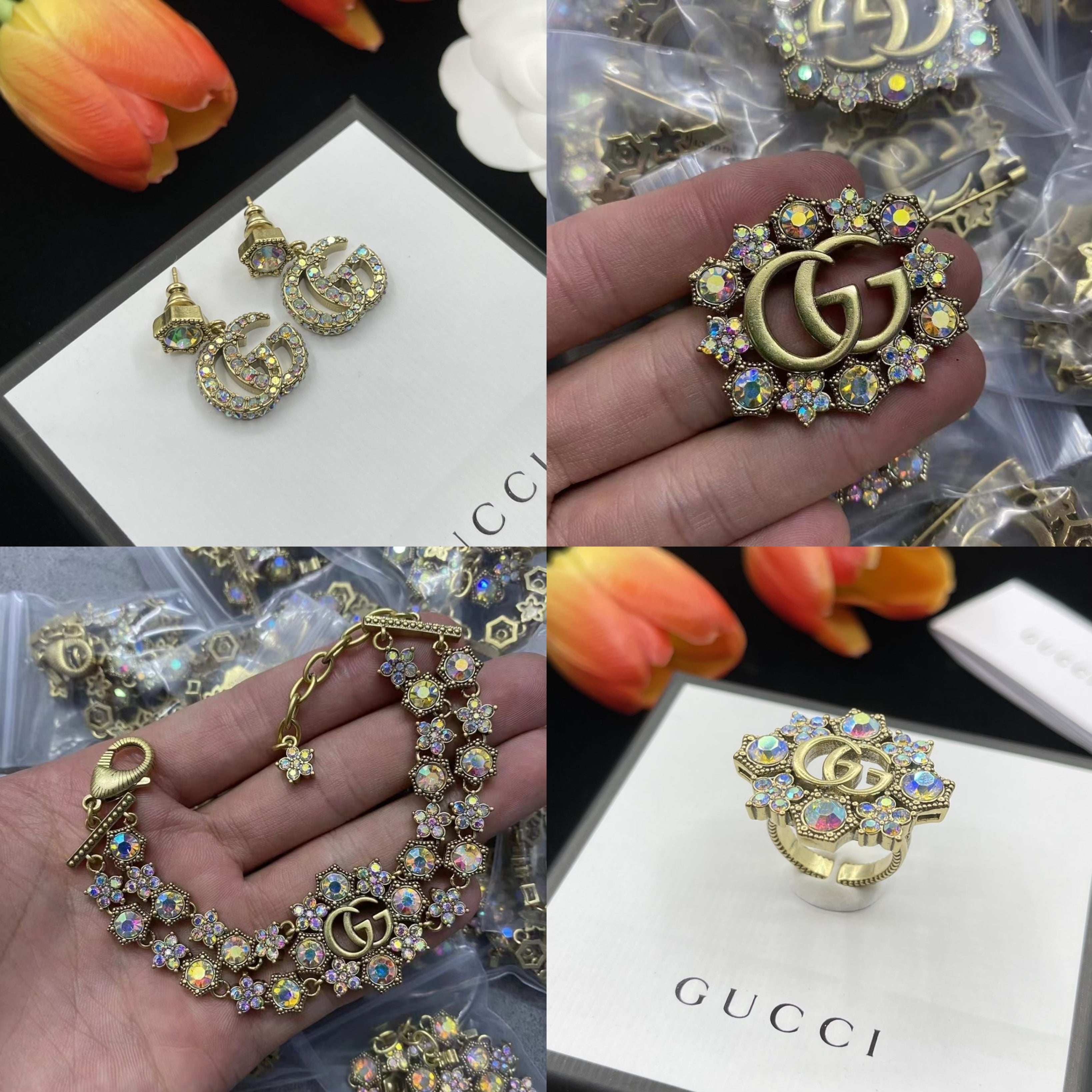 Gucci GG Vintage Rainbow Diamond 4-Piece Set Jewellery   ITEM NO.: HF-JL017