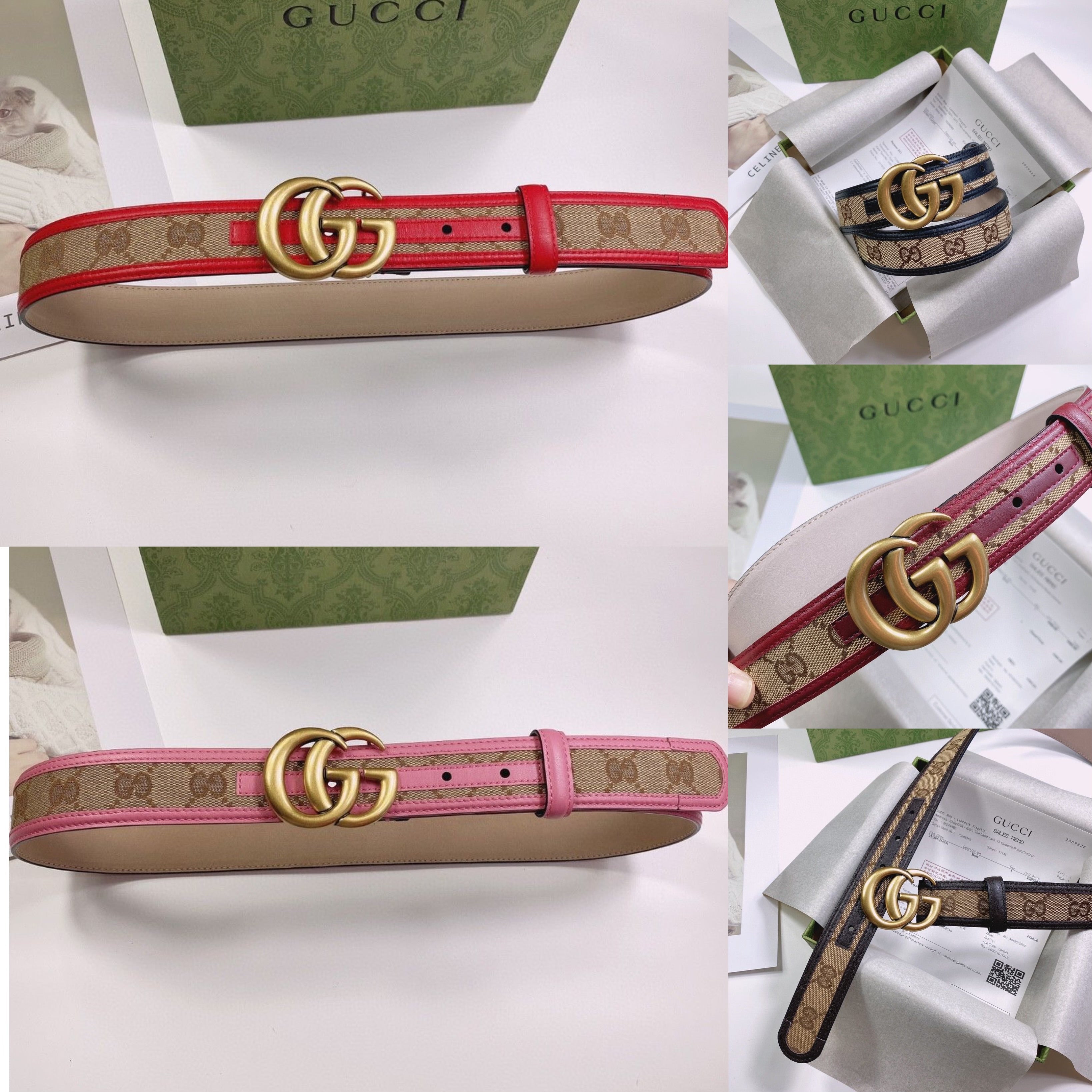 Gucci GG Buckle Jacquard Canvas Genuine Leather Edge Belt   ITEM NO.: HF-BT011