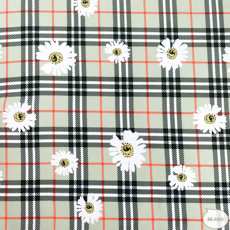 Designer inspired Burberry Pattern digital printed silky satin fabrics