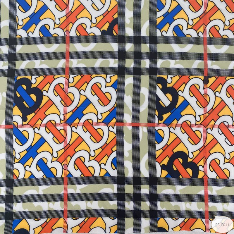 Designer inspired Burberry Pattern digital printed silky satin fabrics
