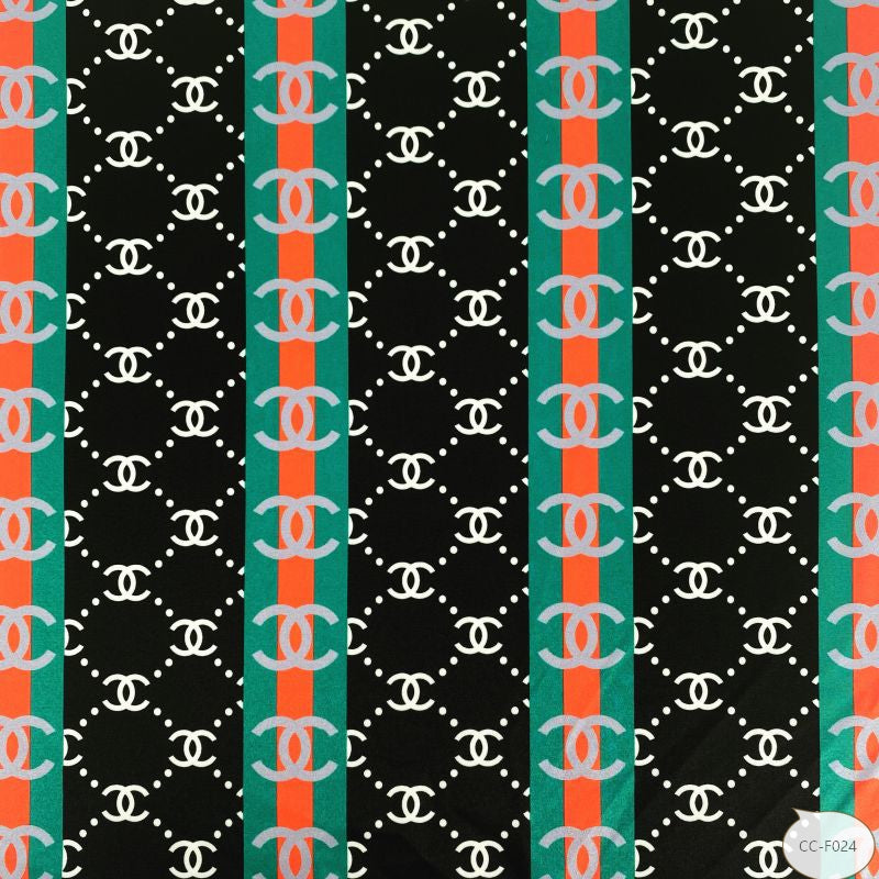 Designer inspired Chanel Pattern digital printed four way spandex fabrics