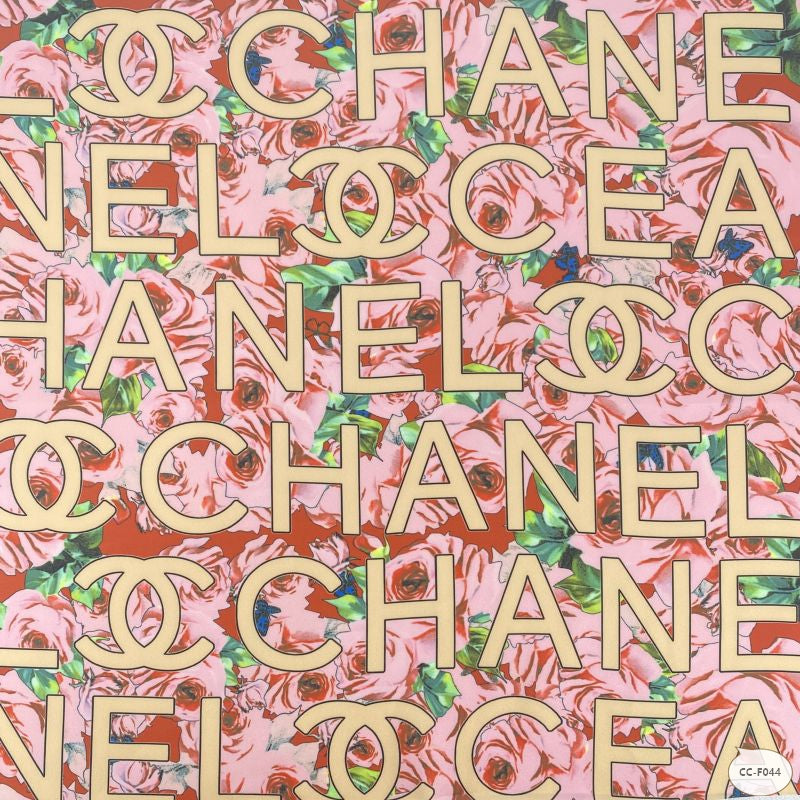 Designer inspired Chanel Pattern digital printed silky satin fabrics