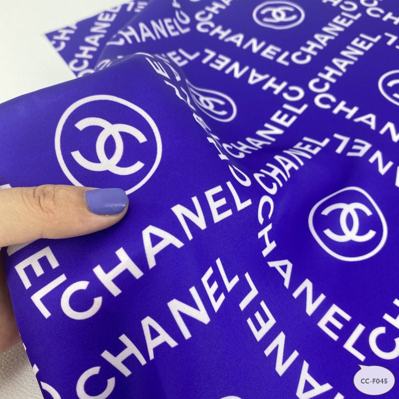 Designer inspired Chanel Pattern digital printed silky satin fabrics
