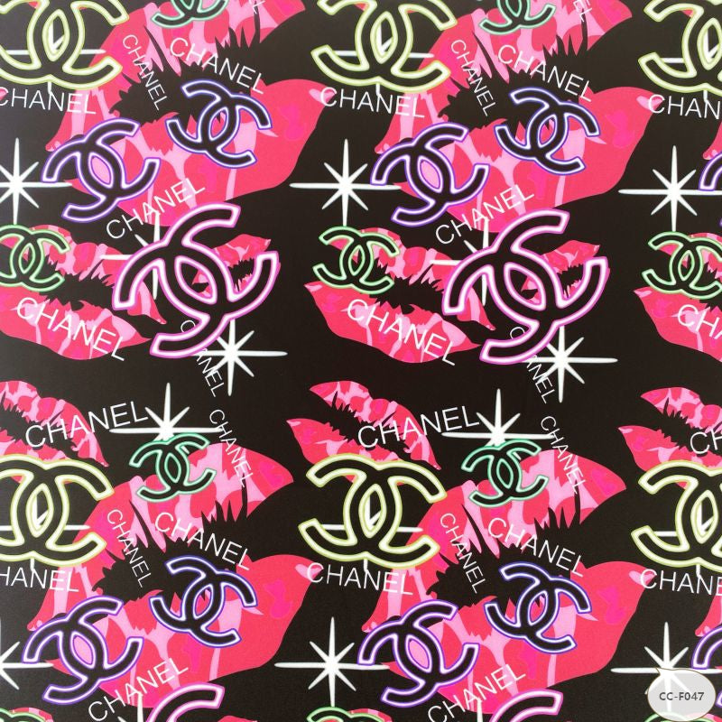 Designer inspired Chanel Pattern digital printed silky satin fabrics