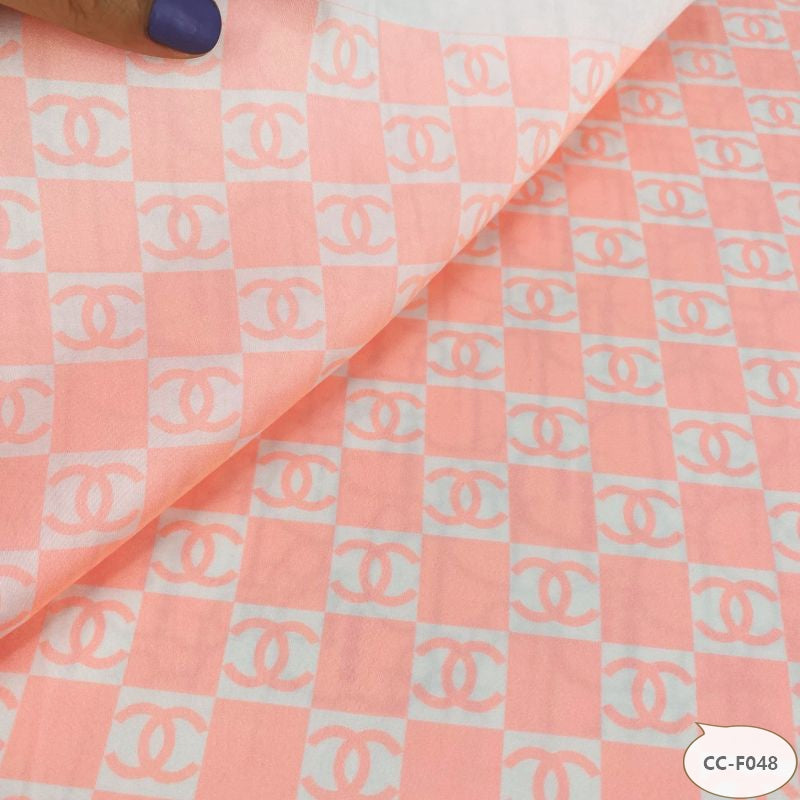 Designer inspired Chanel Pattern digital printed silky satin fabrics