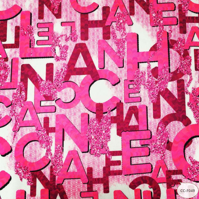 Designer inspired Chanel Pattern digital printed silky satin fabrics