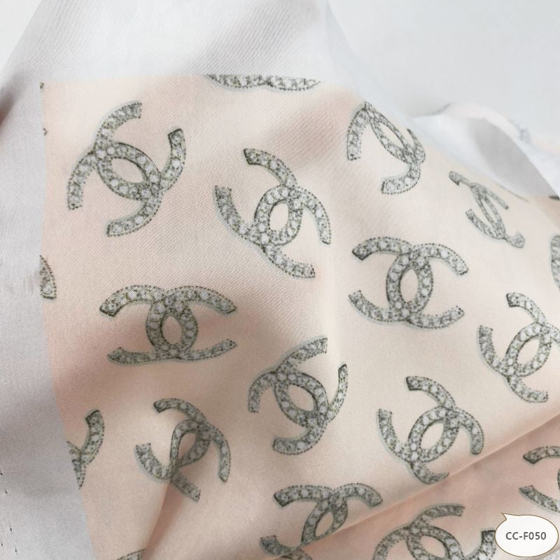 Designer inspired Chanel Pattern digital printed silky satin fabrics