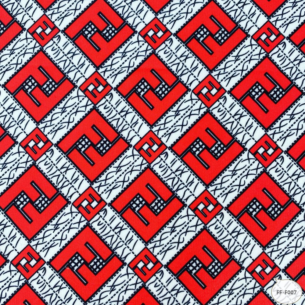 Designer inspired Fendi Pattern digital printed spandex knitted fabrics