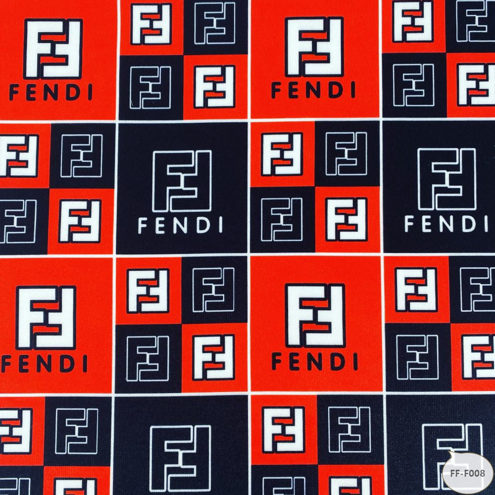 Designer inspired Fendi Pattern digital printed spandex knitted fabrics