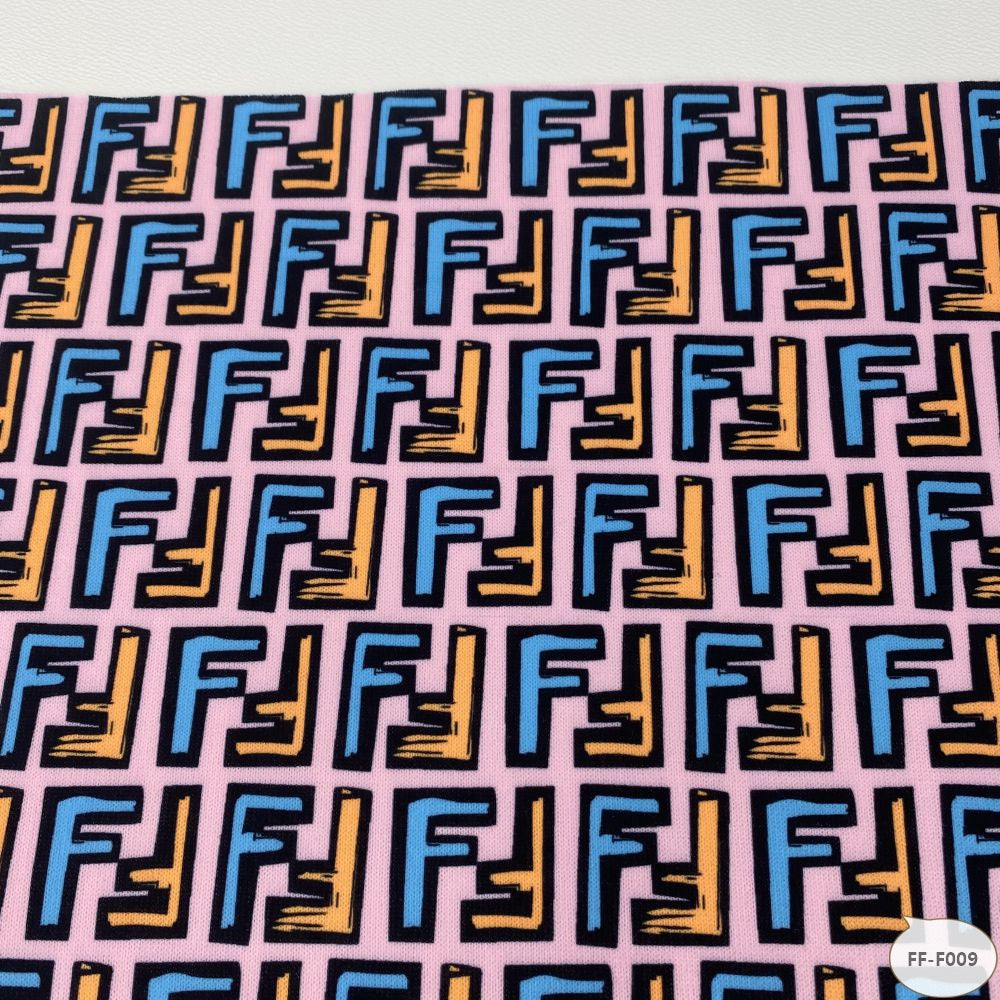 Designer inspired Fendi Pattern digital printed spandex knitted fabrics