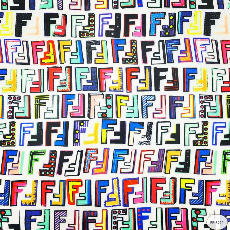 Designer inspired Fendi Pattern digital printed four way spandex fabrics