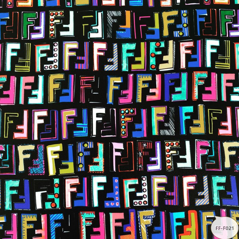 Designer inspired Fendi Pattern digital printed moss crepe spandex fabrics