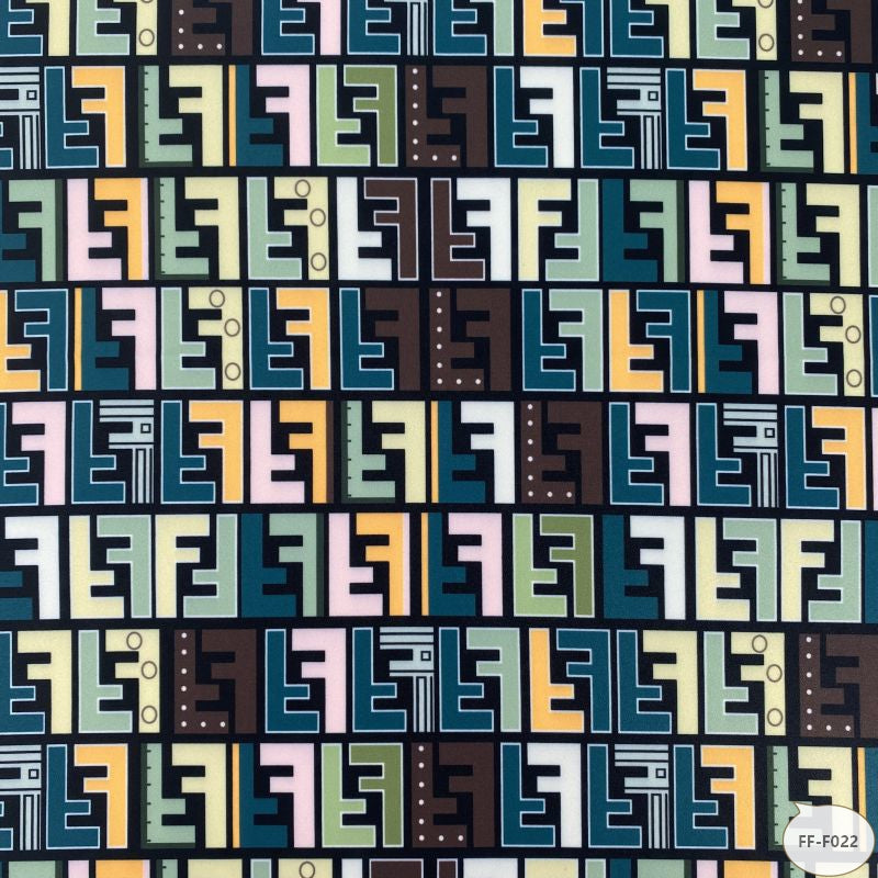 Designer inspired Fendi Pattern digital printed moss crepe spandex fabrics