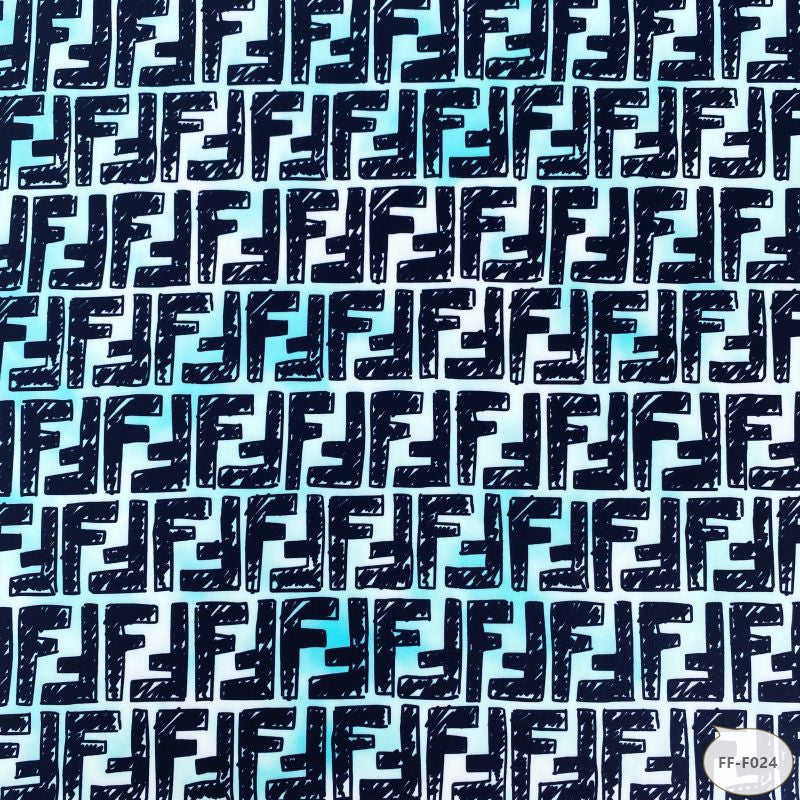 Designer inspired Fendi Pattern digital printed moss crepe spandex fabrics