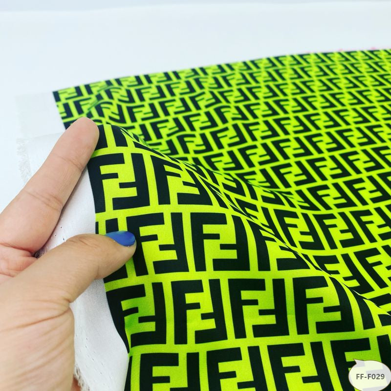 Designer inspired Fendi Pattern digital printed silky satin fabrics