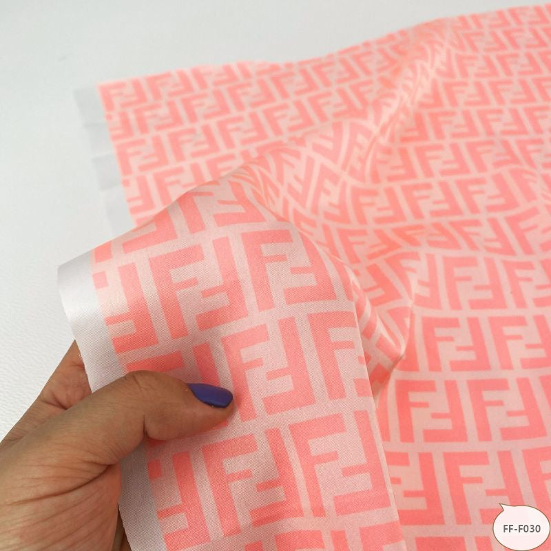 Designer inspired Fendi Pattern digital printed silky satin fabrics