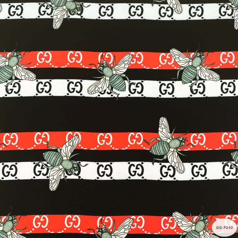Designer inspired Gucci Pattern digital printed silky satin fabrics