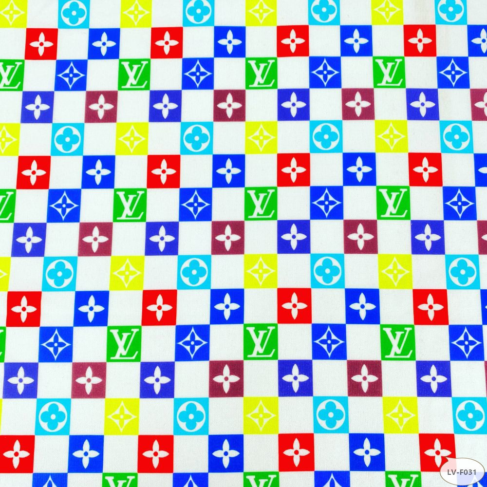 Designer inspired LV Pattern digital printed stretch knitted fabric