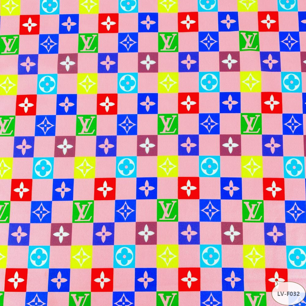 Designer inspired LV Pattern digital printed stretch knitted fabric