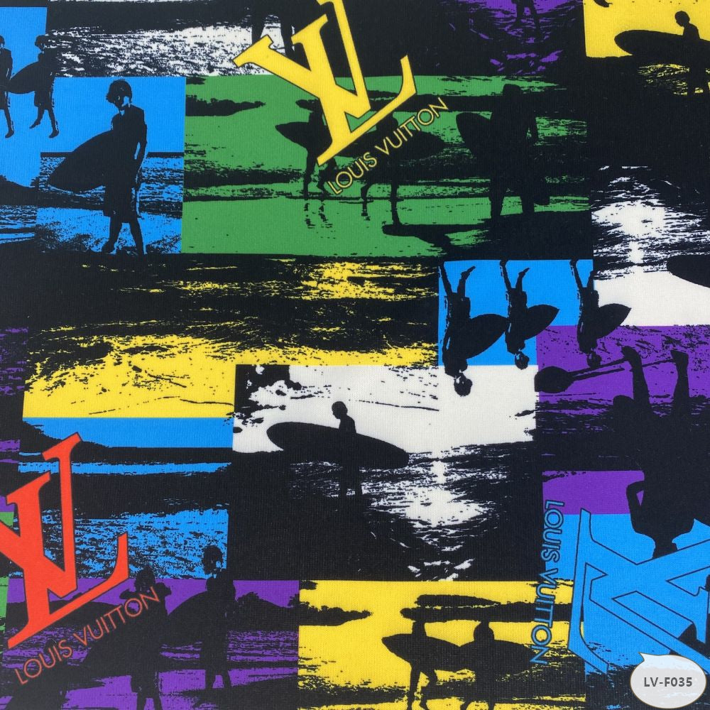 Designer inspired LV Pattern digital printed stretch knitted fabric