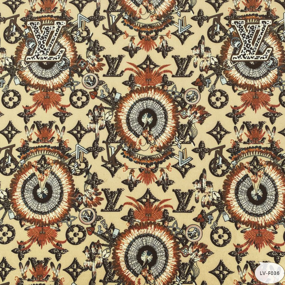 Designer inspired LV Pattern digital printed stretch knitted fabric