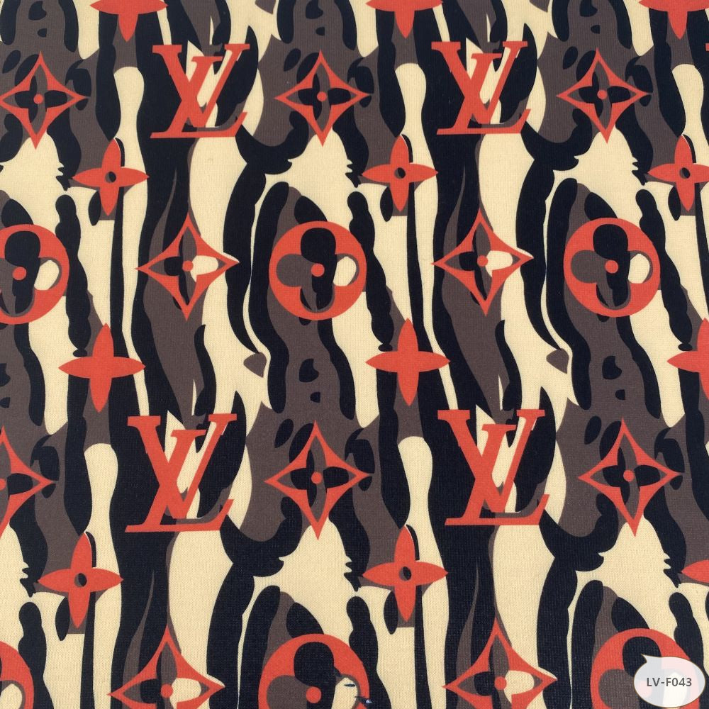 Designer inspired LV Pattern digital printed spandex knitted fabrics
