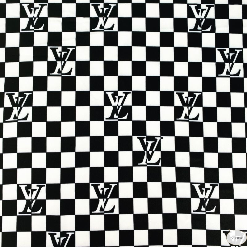 Designer inspired LV Pattern digital printed moss crepe spandex fabrics
