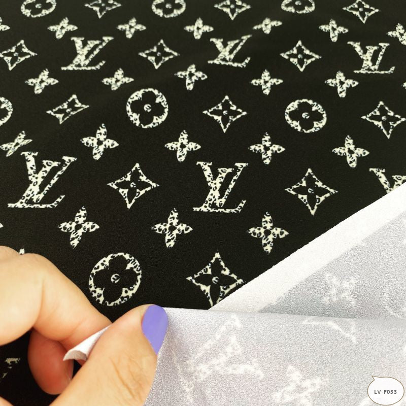 Designer inspired LV Pattern digital printed moss crepe spandex fabrics
