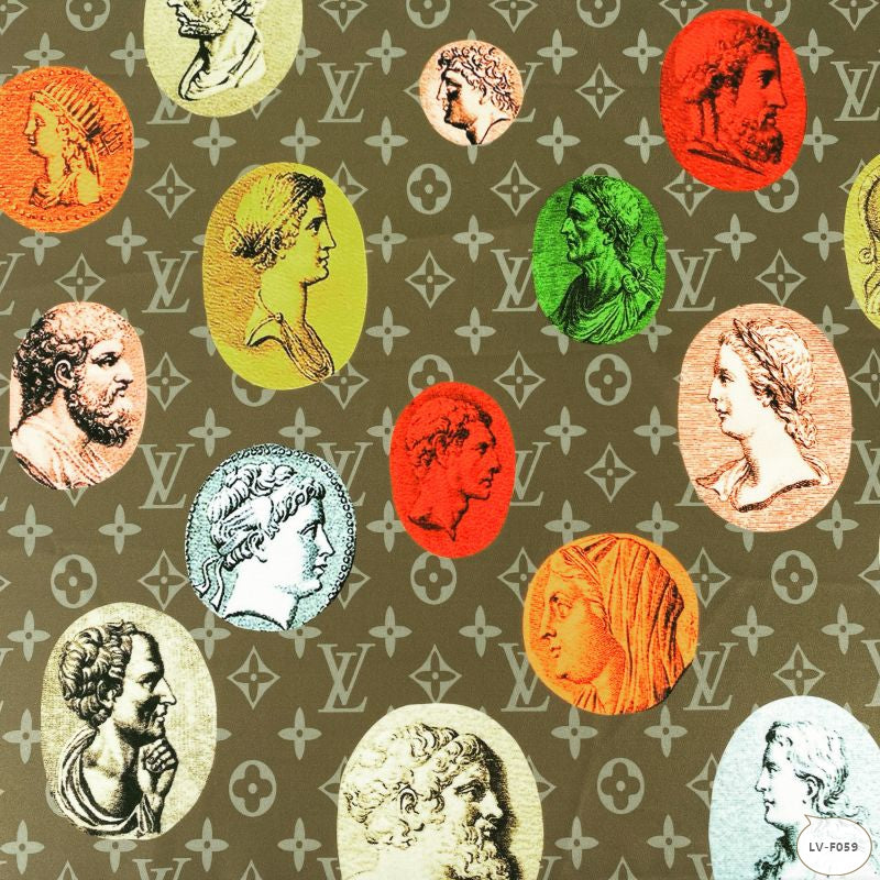 Designer inspired LV Pattern digital printed moss crepe spandex fabric