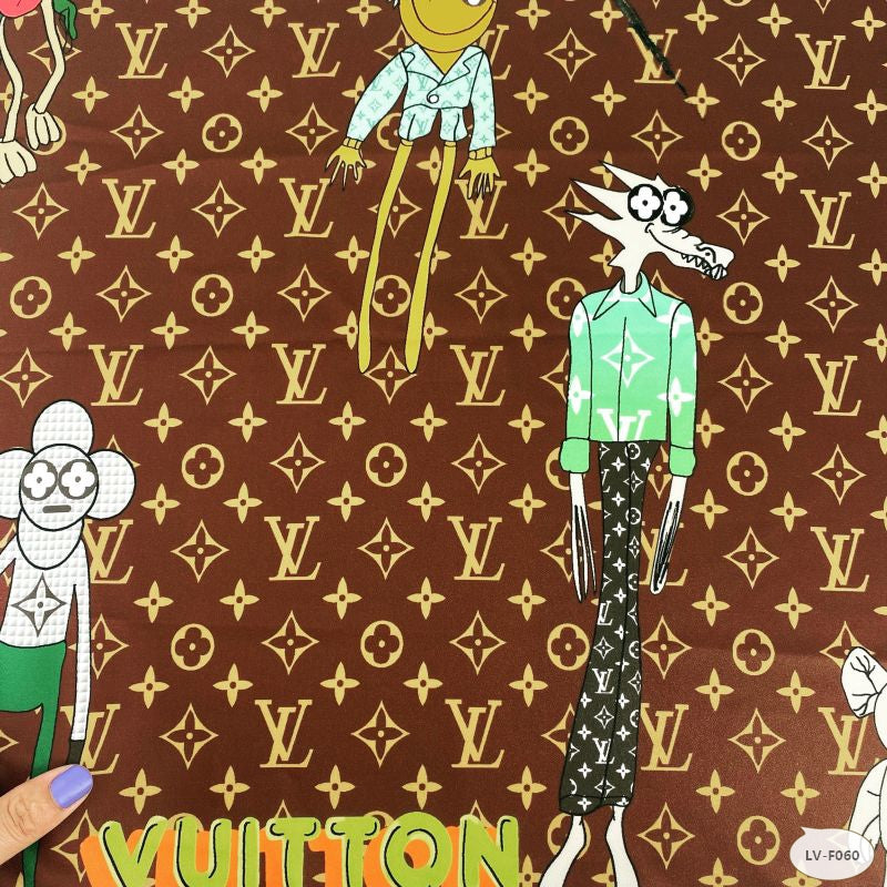 Designer inspired LV Pattern digital printed moss crepe spandex fabric