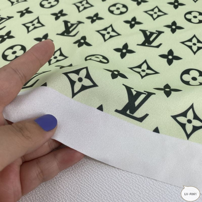 Designer inspired LV Pattern digital printed moss crepe spandex fabric