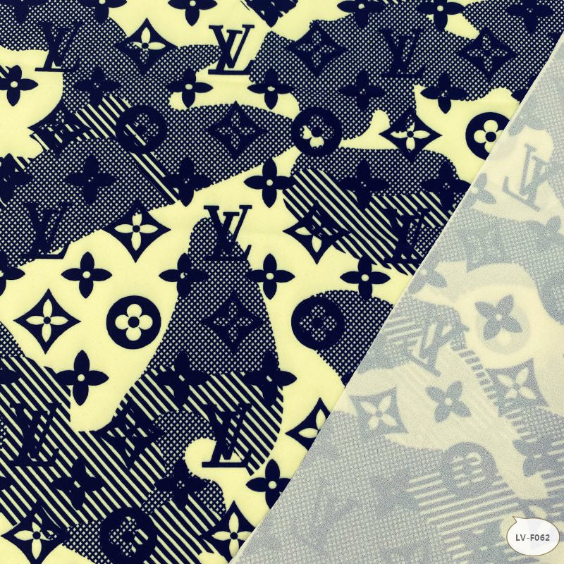 Designer inspired LV Pattern digital printed moss crepe spandex fabric