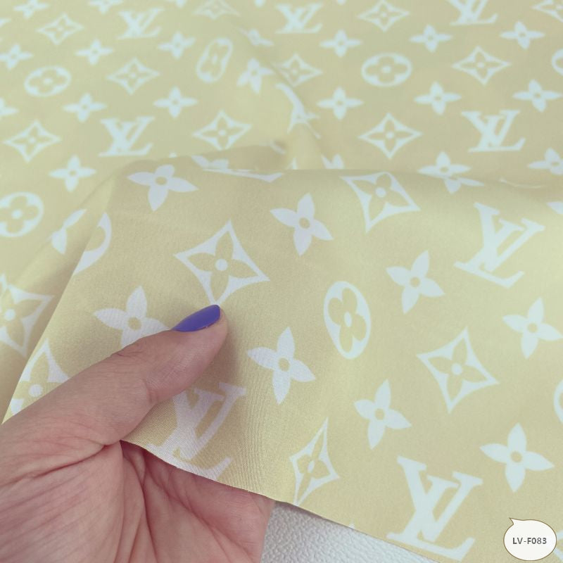 Designer inspired LV Pattern digital printed silky satin fabrics