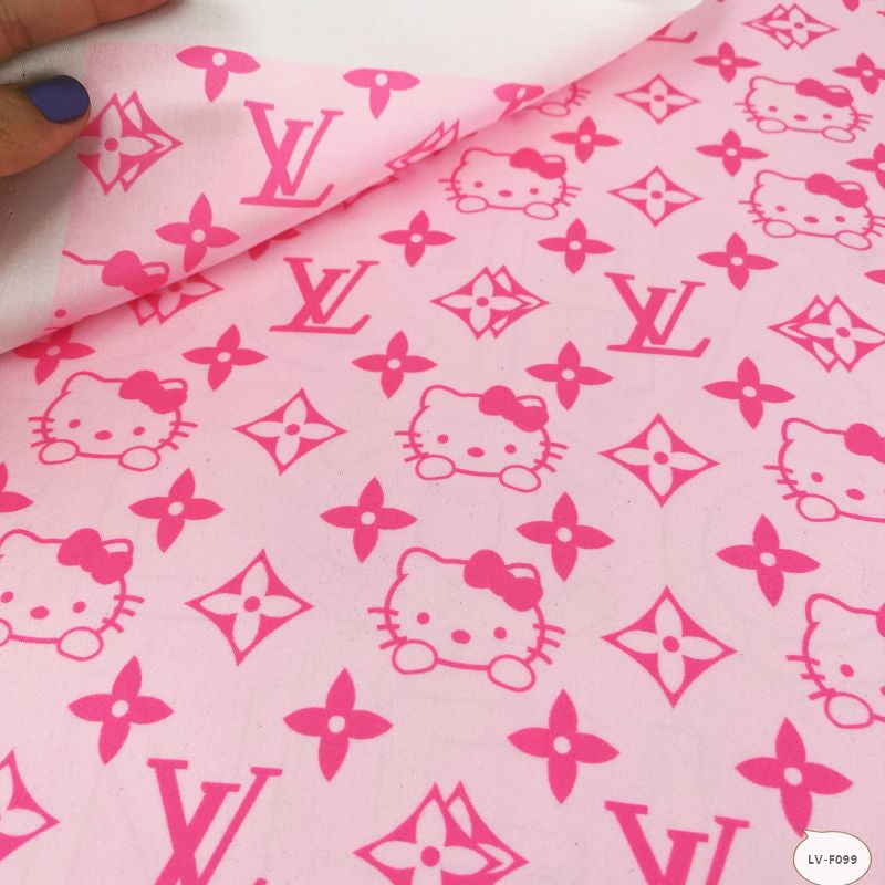 Designer inspired LV Pattern digital printed silky satin fabrics