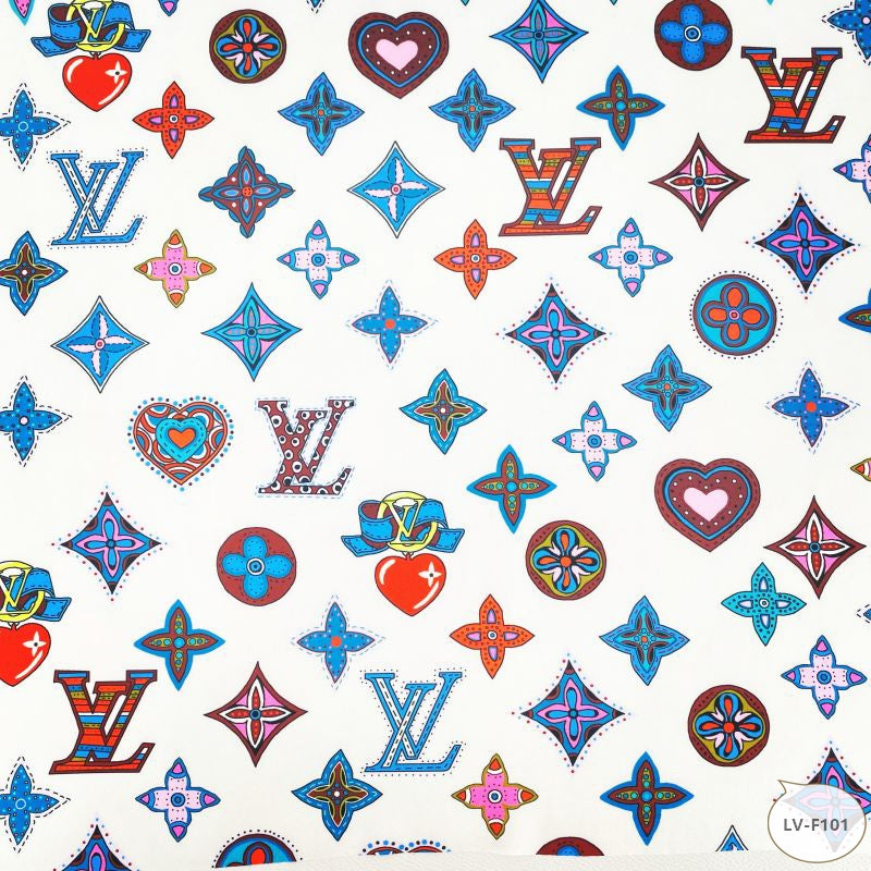 Designer inspired LV Pattern digital printed silky satin fabrics