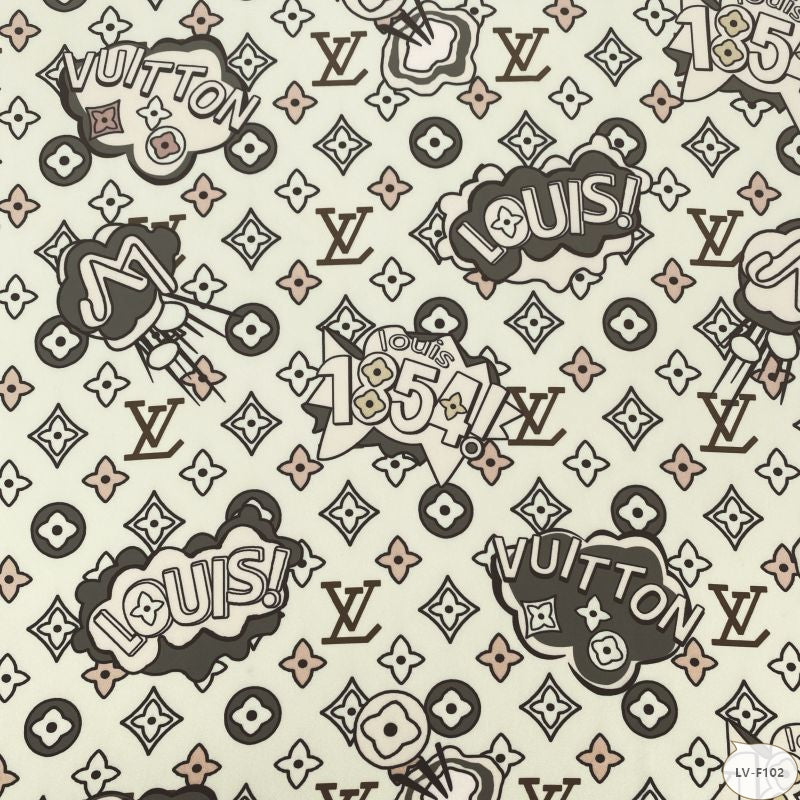 Designer inspired LV Pattern digital printed silky satin fabrics