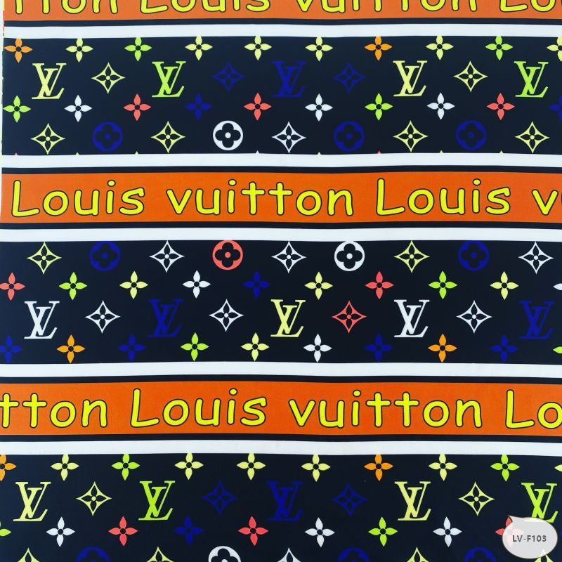 Designer inspired LV Pattern digital printed silky satin fabrics