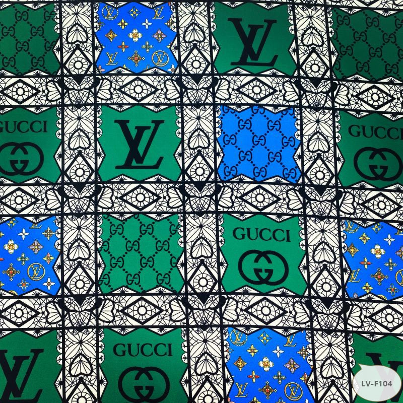 Designer inspired LV Pattern digital printed silky satin fabrics