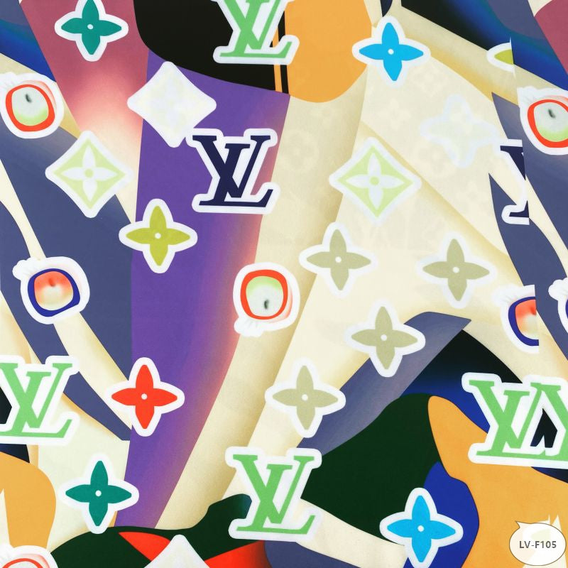 Designer inspired LV Pattern digital printed silky satin fabrics