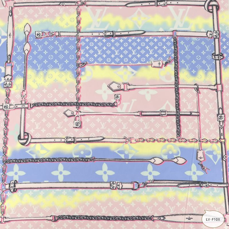 Designer inspired LV Pattern digital printed silky satin fabrics