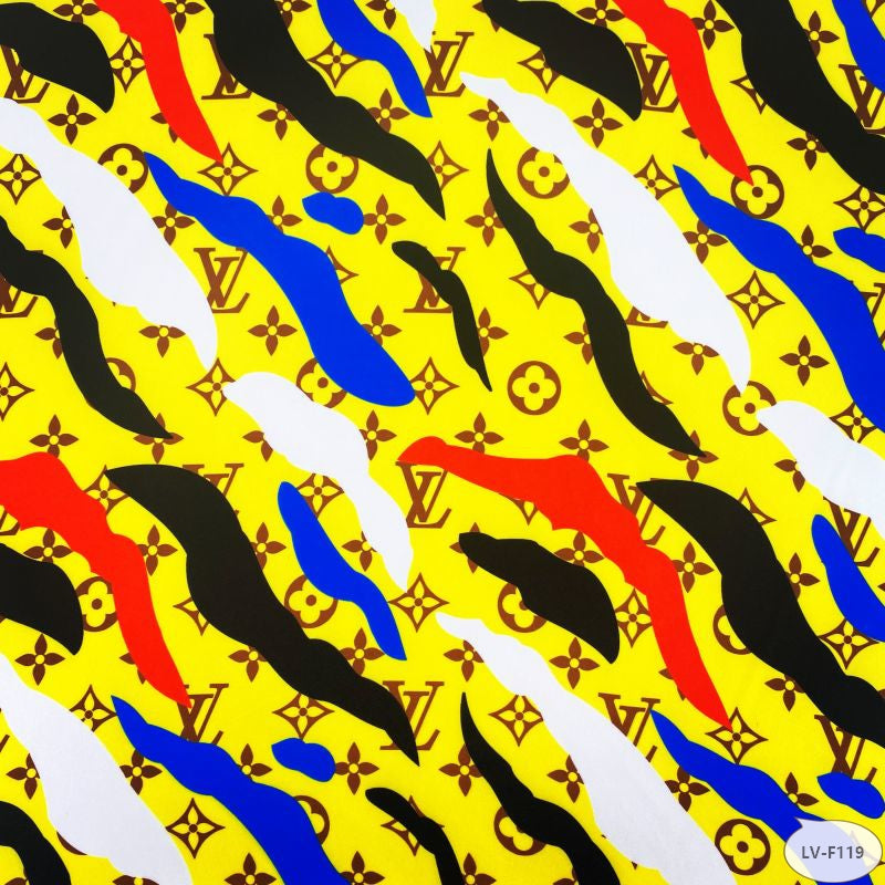 Designer inspired LV Pattern digital printed silky satin fabrics