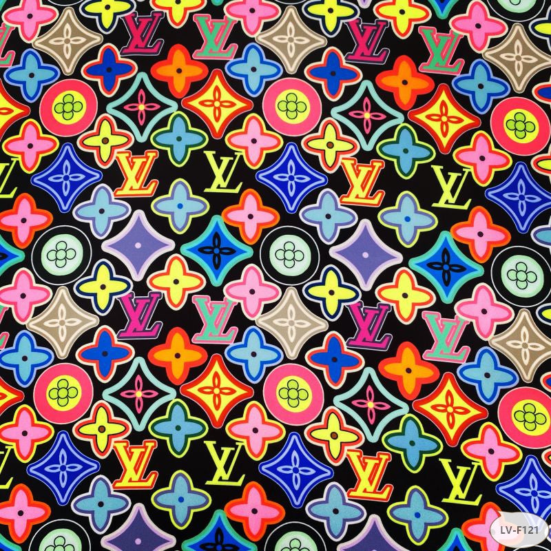 Designer inspired LV Pattern digital printed silky satin fabrics